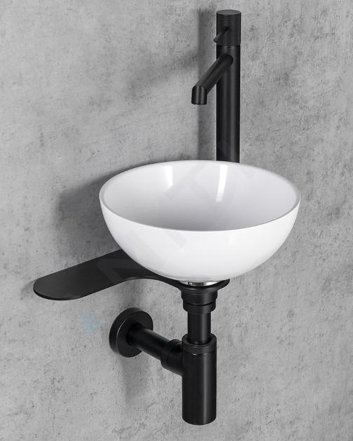 Sapho Tetris - Conjunto de lavabo y soporte, diámetro 26 cm, sin rebosadero, ClickClack, blanco/negro mate TZ427-01