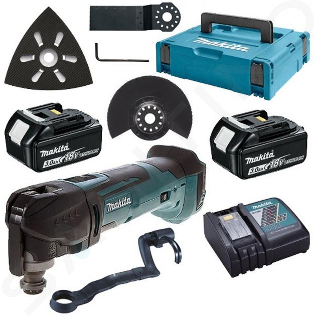 Makita Utensili - Levigatrice multifunzione oscillante a batteria 18V con accessori, 2x batterie da 3,0 Ah, caricabatterie DTM51RFJX1