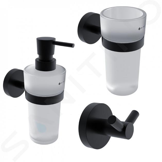 Nimco Unix - Juego de accesorios de baño, cristal esmerilado/negro mate UNC set-31W-T-90