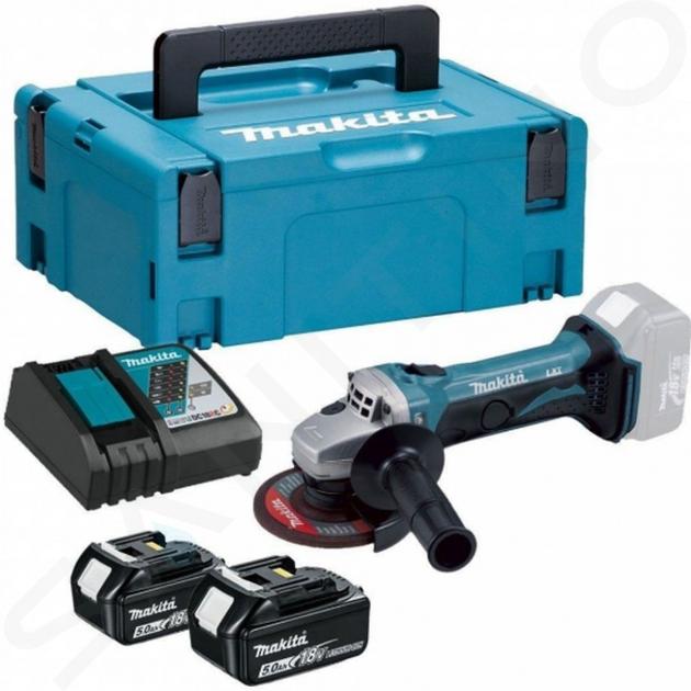 Makita Náradie - 18V AKU uhlová brúska 115 mm, 2x aku 5,0 Ah LXT, nabíjačka DGA452RTJ