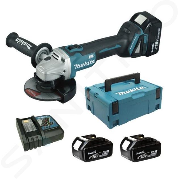 Makita Náradie - 18V AKU uhlová brúska 125 mm, 2x aku 5,0 Ah LXT, nabíjačka DGA504RTJ