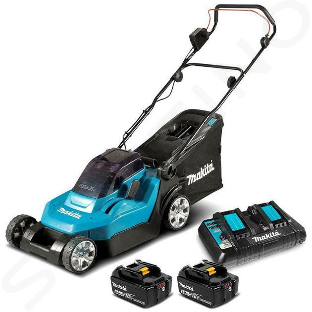 Makita Zahradní technika - 18V AKU sekačka na trávu, záběr 38 cm, 2x aku 5,0 Ah LXT, nabíječka DLM382PT2