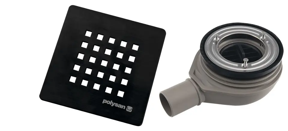 Polysan - Sifón para plato de ducha Treneca, diámetro 90 mm, con tapa, negro mate. 84999.21