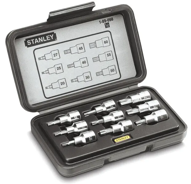 Lot De 9 Douilles Torx Pentalobe TS10 à TS50 - Entraînement 1/4 Pouce (6,35 Mm), Acier Vanadium Chromé - 1