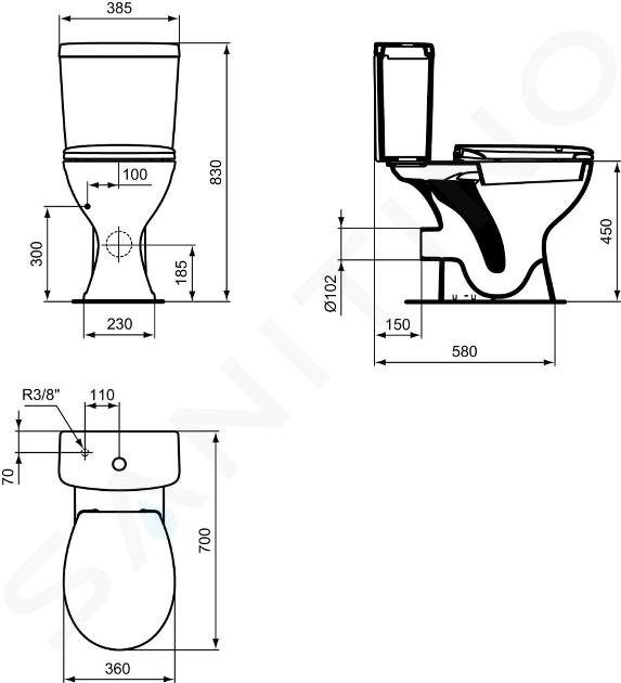 Ideal Standard Contour 21 - WC combi per disabili 360 x 450 x 660 mm,  scarico posteriore, bianco E883201