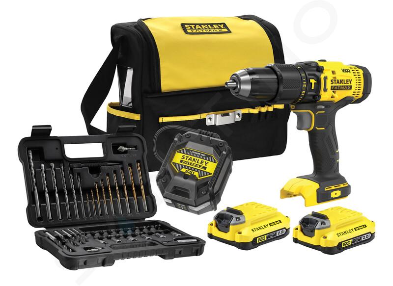 Stanley Gereedschap - 18V ACCU-boormachine met klopfunctie met accessoires, 2x accu 2,0 Ah Li-Ion, lader SFMCD711DSA-QW