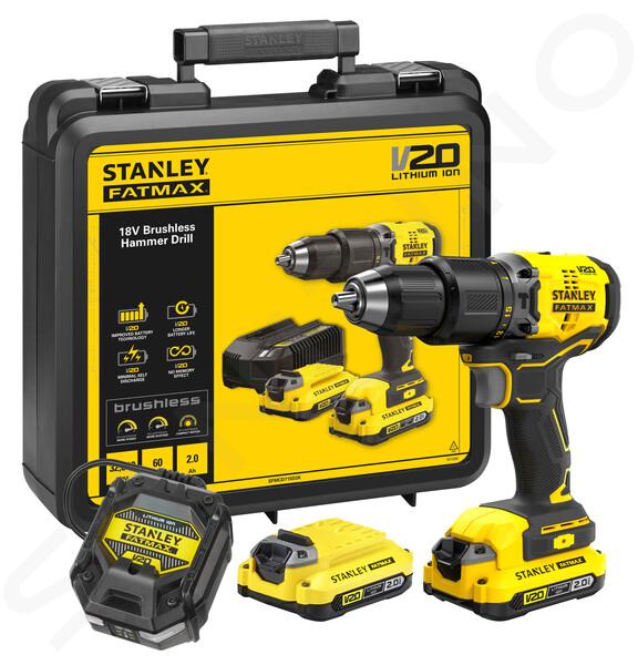 Stanley Unelte - Bormașină cu percuție pe acumulator de 18V, 2 baterii de 2,0 Ah Li-Ion, încărcător SFMCD715D2K-QW