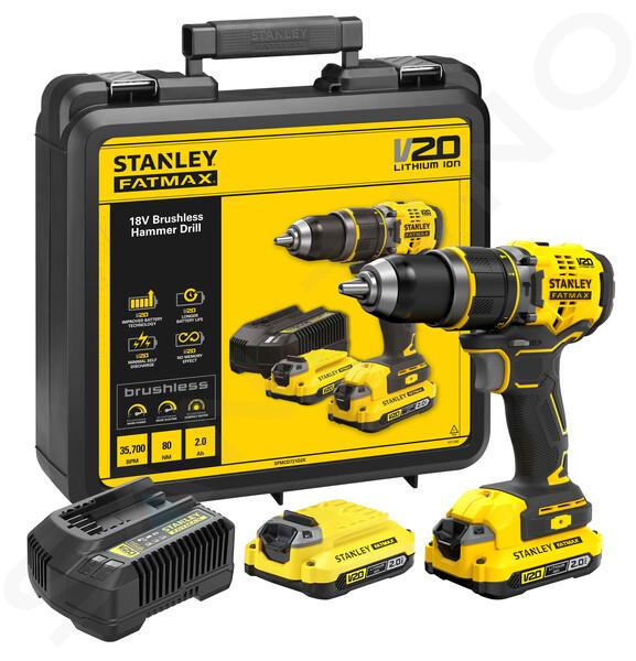 Stanley Unelte - Bormașină cu percuție pe acumulator de 18V, 2 baterii de 2,0 Ah Li-Ion, încărcător SFMCD721D2K-QW