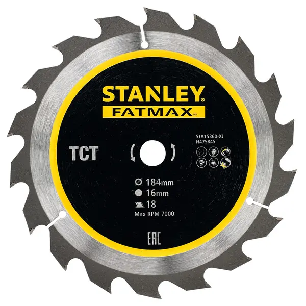 Levně Stanley Příslušenství - Pilový kotouč na dřevo 184x16 mm, 18 zubů STA15360-XJ
