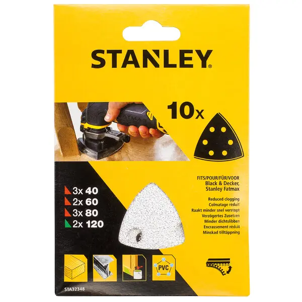 Levně Stanley Příslušenství - 10dílná sada brusných papírů, 93x93 mm STA32348-XJ