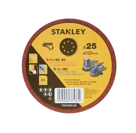 Levně Stanley Příslušenství - 25dílná sada brusných papírů, průměr 125 mm STA32392-QZ