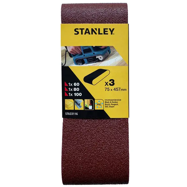 Levně Stanley - 3dílná sada brusných pásů, 75x457 mm STA33116-XJ