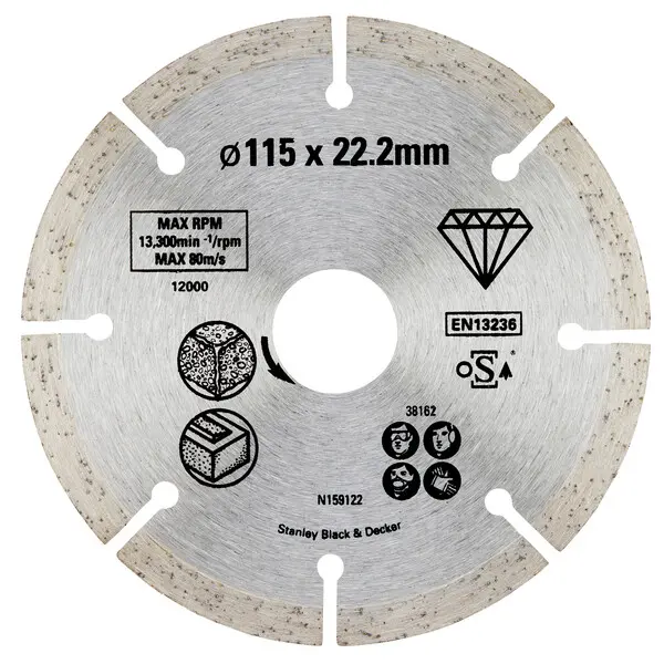 Levně Stanley Příslušenství - Diamantový řezný kotouč na kámen a cihly, 115x22,2 mm STA38162-XJ