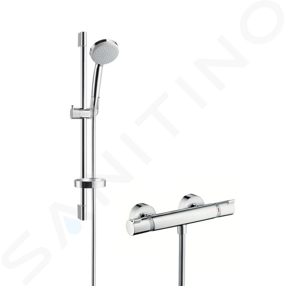 Hansgrohe Croma 100 - Conjunto de alcachofa de ducha, 4 chorros, soporte y  manguera 1,60 m, cromo 27594000