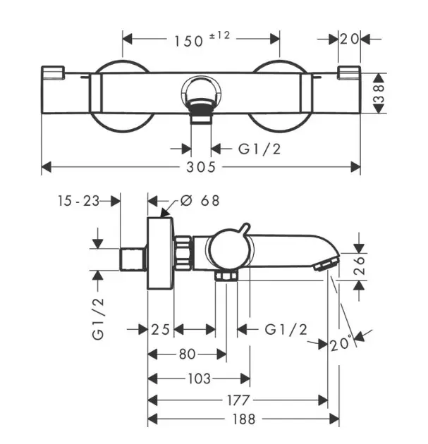 Grifo termostático de bañera Ecostat E Hansgrohe 15774000 - Comprar barato