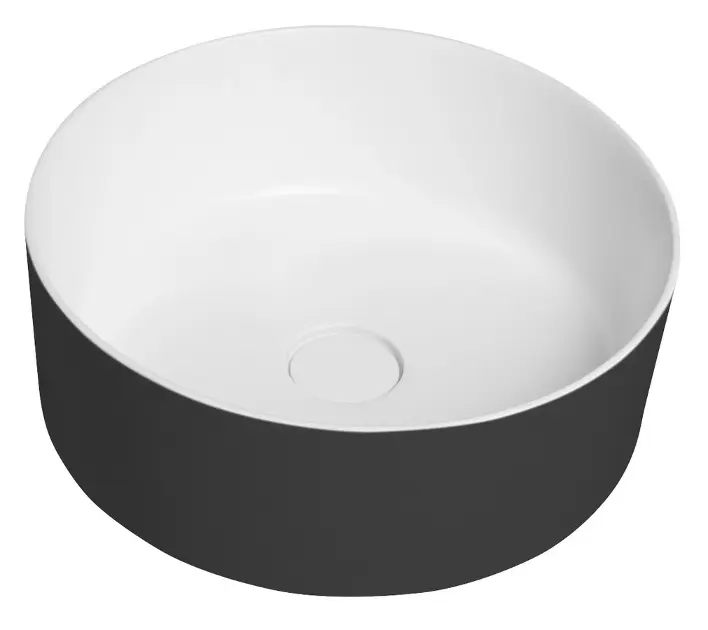 Sapho Thin - Lavabo de encimera, diámetro 38 cm, sin rebosadero, sin orificio para grifo, blanco mate/carina WN548-41