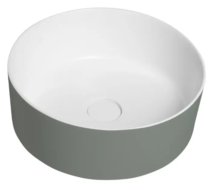 Sapho Thin - Pultos mosdó, átmérő 38 cm, túlfolyó nélkül, csapfurat nélkül, matt fehér/zöld WN548-44
