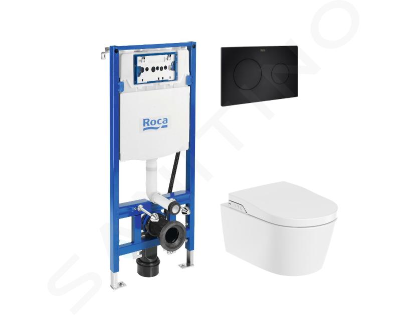 Roca IN-WALL - Conjunto de módulo de instalación, bidé electrónico, asiento y pulsador de descarga PL10 DUAL, SoftClose, Rimless, negro mate SANI11RR5100