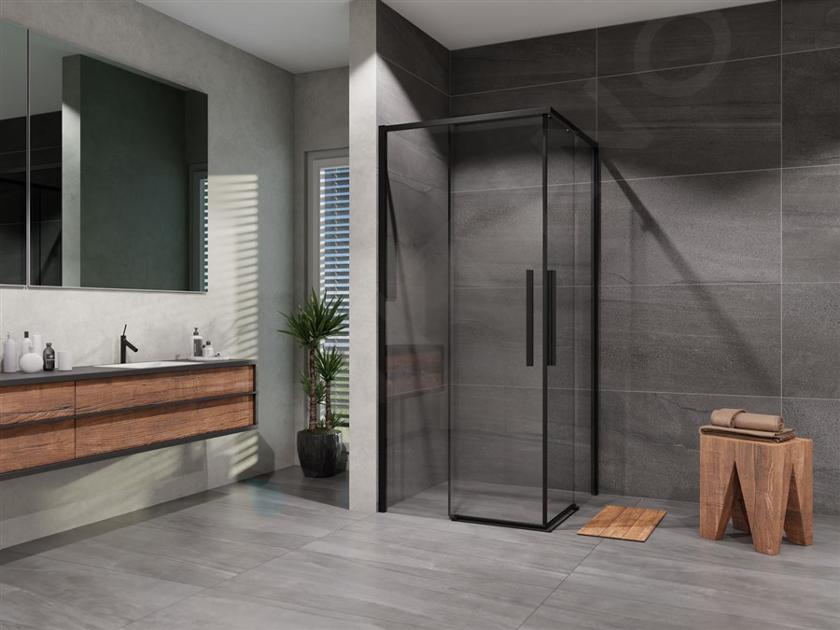 Lansanit LUX Slim Alvaro - Cabine de douche Black Line, 90x90 cm, noir mat/verre transparent LAN01013