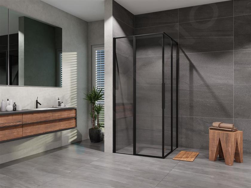 Lansanit LUX Slim Tadao - Puerta de ducha Black Line 90x90 cm, negro mate/cristal transparente LAN01020