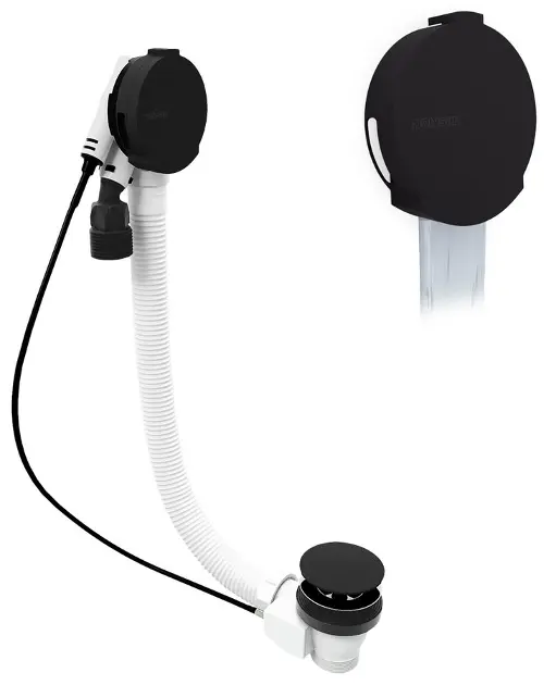 Polysan - Set di scarico e troppopieno per vasca da bagno con riempimento, lunghezza 80 cm, nero opaco 71853.21