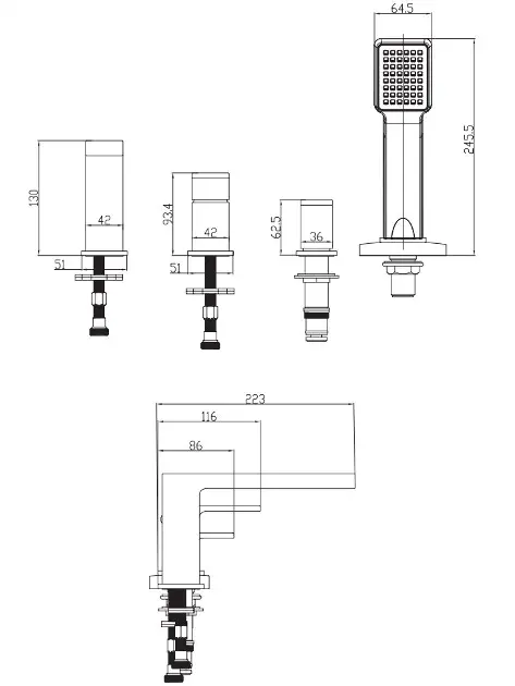 OMNIRES Baretti - Badrandkraan, 4-gats installatie, chroom BA7832CR ...