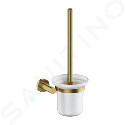 OMNIRES Modern Project - Escobilla de WC de pared con soporte, vidrio esmerilado/latón cepillado MP60620BSB