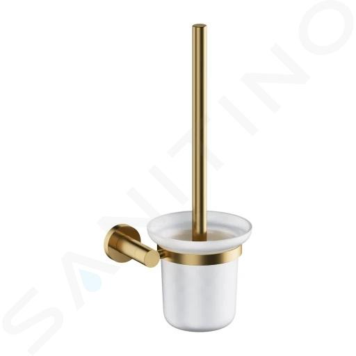 OMNIRES Modern Project - Escobilla de WC de pared con soporte, vidrio esmerilado/oro cepillado MP60620GLB