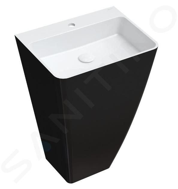 OMNIRES Parma M+ - Lavabo îlot 55x43 cm, sans trop-plein, trou pour robinetterie, blanc/noir PARMAUWBCP