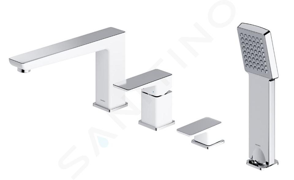 OMNIRES Parma - Mitigeur pour rebord de baignoire, installation 4 trous, blanc/chrome PM7432CRB