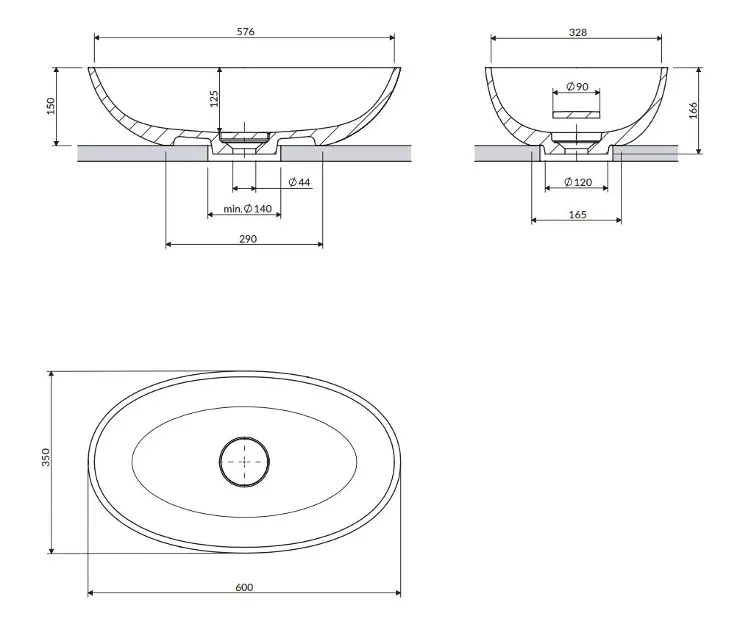 OMNIRES Shell M+ - Umyvadlo na desku 60x35 cm, bez přepadu, bílá ...