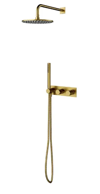 OMNIRES Contour - Set de douche avec mitigeur encastré, avec corps d’encastrement, diamètre 25 cm, doré brossé SYSCT10GLB