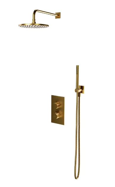 OMNIRES Contour - Zuhanyszett termosztáttal, rejtett, testtel, 25 cm átmérőjű, csiszolt arany színű SYSCT11GLB