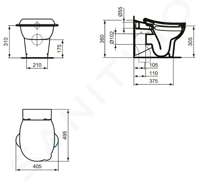 Ideal Standard Contour 21 - Inodoro de pie para niños, desagüe posterior,  Rimless, blanco S312301