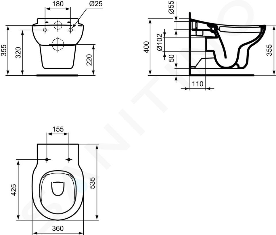 Ideal Standard Contour 21 WC enfant sur pied à fond creux sans bride pour 7  à 11 ans 36x52cm évacuation dessous Blanc - S312601 