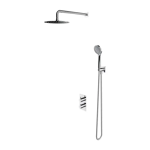 OMNIRES Y - Set de douche avec thermostat encastré, corps d’encastrement, diamètre 25 cm, 5 jets, chrome SYSYT01XCR