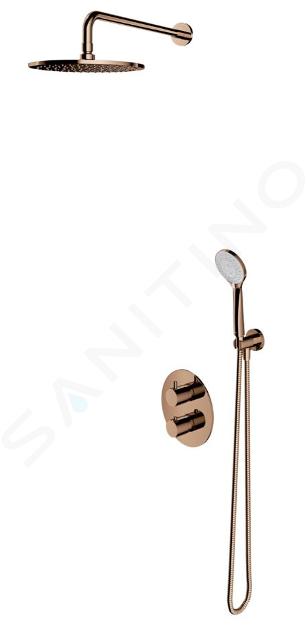 OMNIRES Y - Zuhanyszett termosztáttal, rejtve, testtel, 25 cm átmérőjű, 5 fúvókával, rézből SYSYT05CP