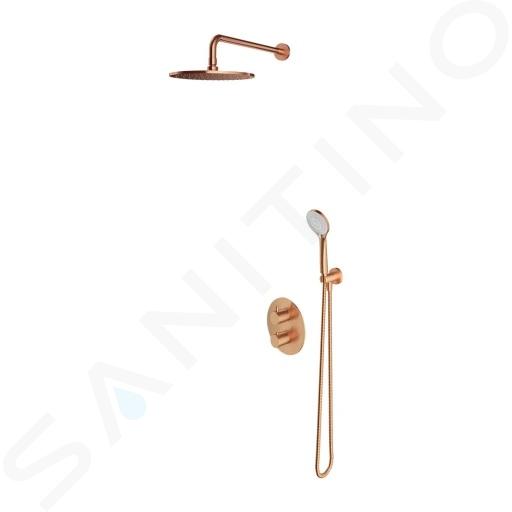 OMNIRES Y - Duschset mit Unterputz-Thermostat, mit Einbaukörper, Durchmesser 25 cm, 5 Strahlarten, Kupfer gebürstet SYSYT05CPB