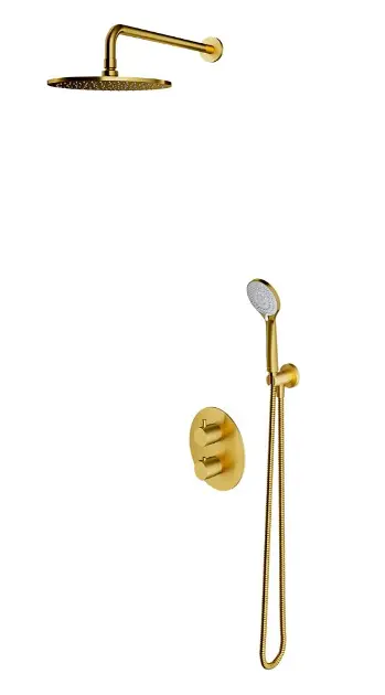 OMNIRES Y - Set de duș cu termostat încastrat, cu corp, diametru 25 cm, 5 jeturi, auriu periat SYSYT05GLB