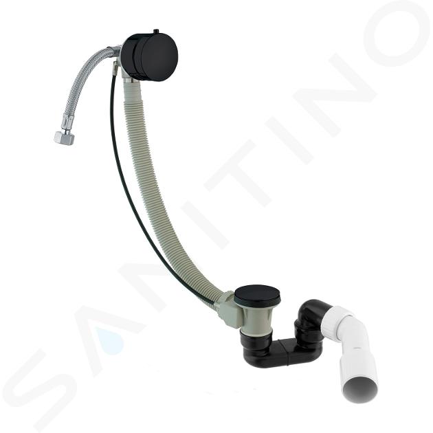 OMNIRES CGS - Sistema di scarico e troppopieno con erogazione per vasca da bagno, lunghezza 81 cm, nero opaco TK132-PLUS-3.43+64-SBL