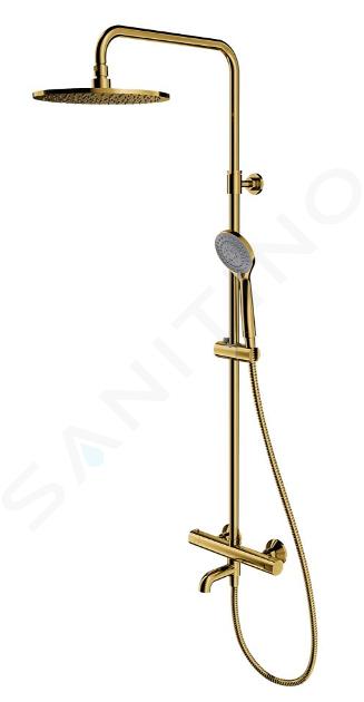 OMNIRES Y - Set doccia con termostato per vasca da bagno, diametro 25 cm, 5 getti, color oro Y1234ALGL