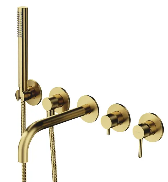 OMNIRES Y - Fürdőszobai mixer rejtett beépítéshez, 5 lyukú beépítéshez, testtel, tartozékokkal, csiszolt sárgarézből Y1237-1BSB