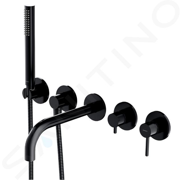 OMNIRES Y - Fürdőszobai mixer rejtett beépítéshez, 5 lyukú beépítéshez, testtel, tartozékokkal, fekete színű Y1237/1BL