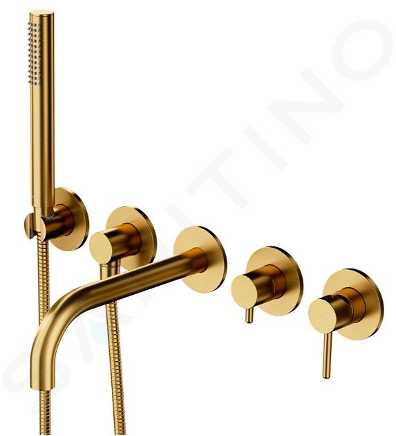 OMNIRES Y - Miscelatore ad incasso per vasca da bagno, montaggio a 5 fori, con corpo incasso, con accessori, color oro spazzolato Y1237/1GLB