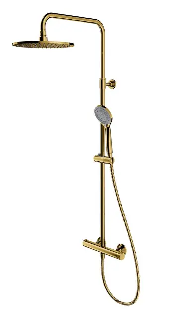 OMNIRES Y - Set de douche avec thermostat, diamètre 25 cm, 5 jets, doré Y1244LUXLGL