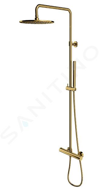 OMNIRES Y - Duschset mit Thermostat, Durchmesser 25 cm, Gold gebürstet Y1244SUGLB