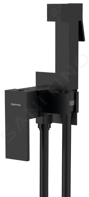 Sapho Cubemix - Mitigeur de bidet encastré, avec douchette et corps d'encastrement, noir mat CM040B