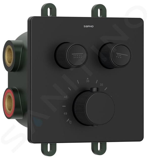 Sapho Smart Select - Baterie încastrată termostatată de duș, pentru 2 consumatori, cu corp montare, negru mat RP042B