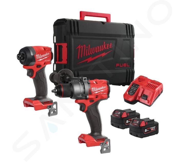 Milwaukee - Set trapano a percussione e avvitatore a percussione a batteria 18 V, 2 batterie 5,0 Ah, caricabatterie 4933480873