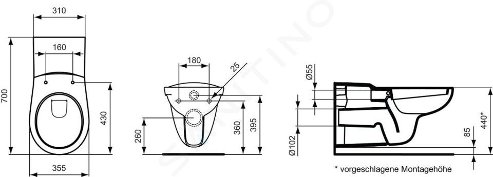 Ideal Standard Contour 21 - Inodoro de pie para niños, desagüe posterior,  Rimless, blanco S312301